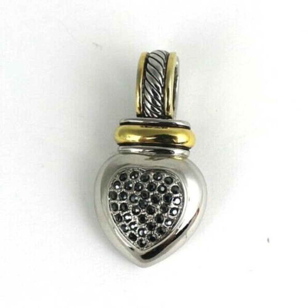 Two-tone heart pendant open work silver gold